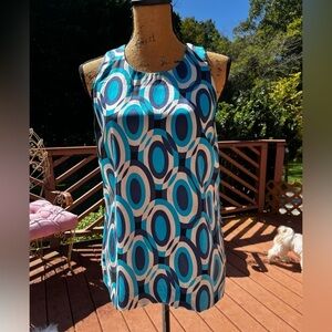 Blue Geometric Pattern Women's Top 100% silk